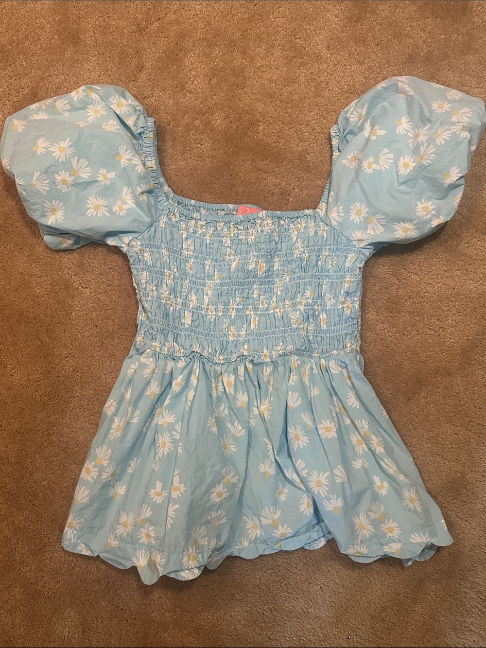 Simply Southern Light Blue Daisy Puff-Sleeve Smocked Top
